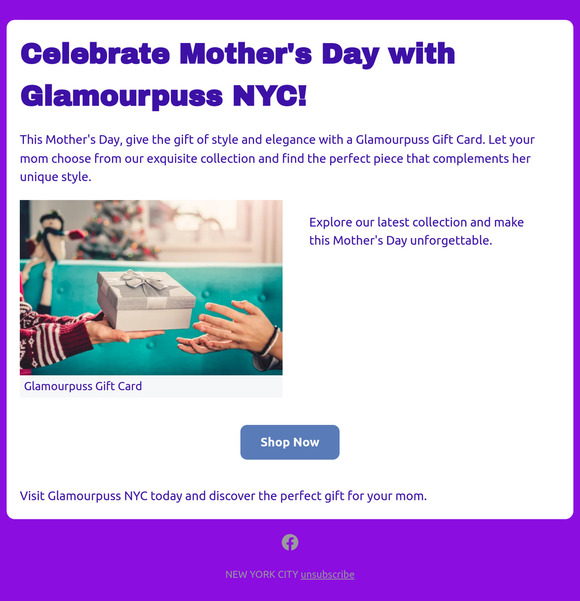 "🎁💐Make Mom's Day Glamorous with a Glamourpuss NYC Gift Card!✨👗"