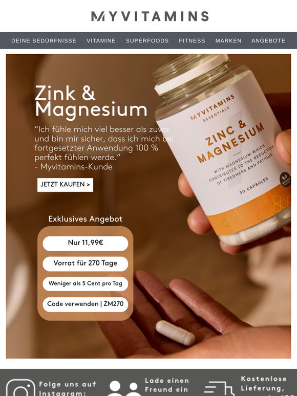 Hol dir einen 270-Tage-Vorrat an Zink und Magnesium für nur 11,99€ 😲