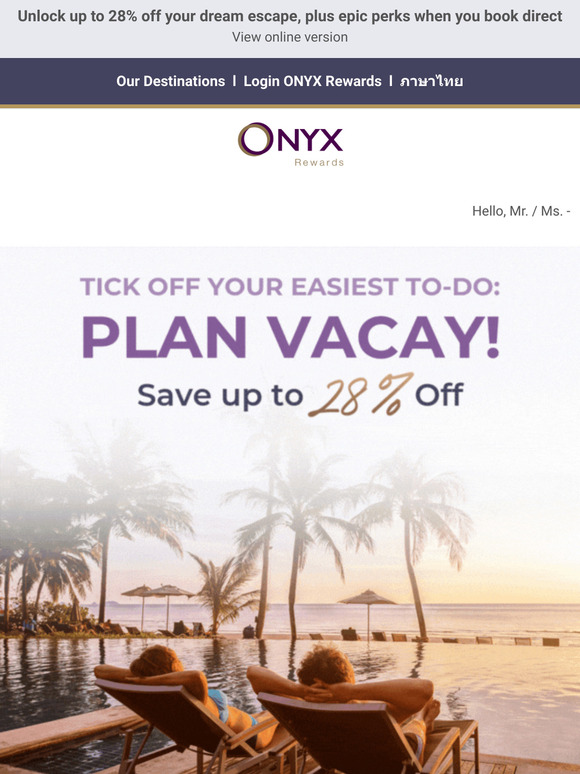 ✈️ —, Plan Your Vacay with ONYX Rewards. A Wonder Journey for Less Awaits