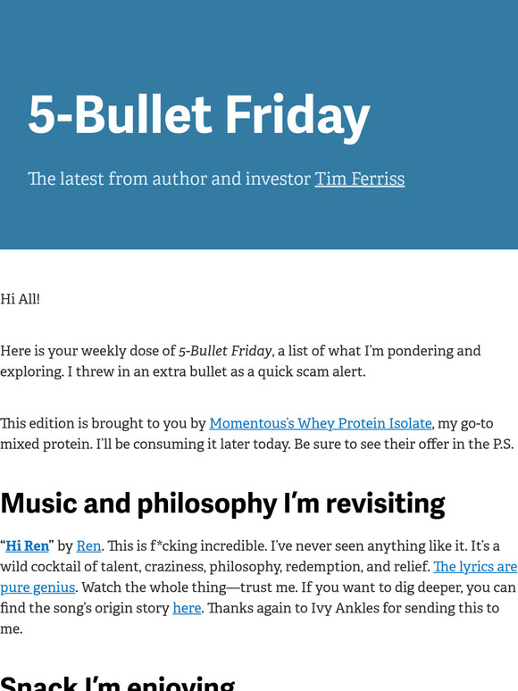 5-Bullet Friday — Music, Healthy Snacks, Scam Alerts, and Two Great Quotes