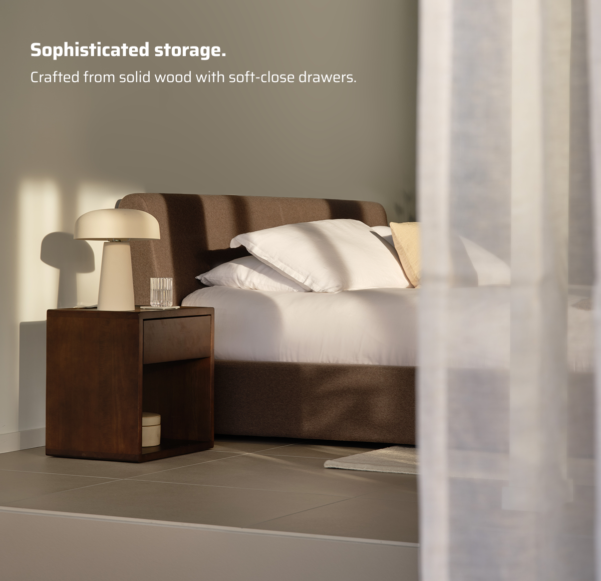 Sophisticated storage. Crafted from solid wood with soft-close drawers.