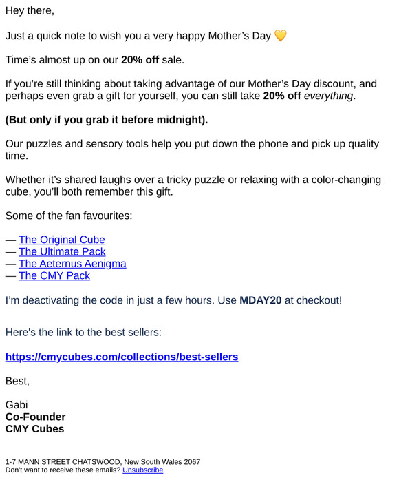 Final hours for 20% off