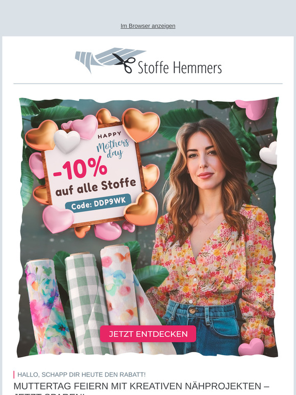 Nur heute: -10% auf alle Stoffe zum Muttertag! ✂️🌸