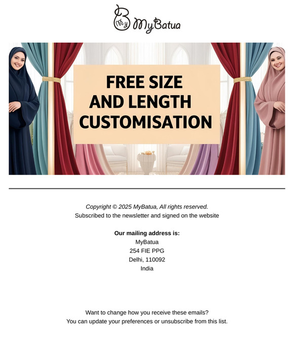 Free Size & Length Customisation on All Items