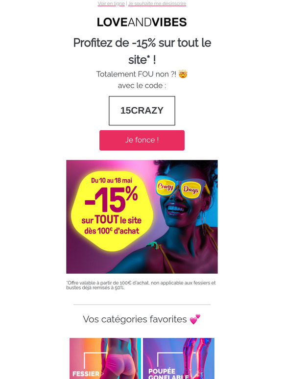 😲 Crazy Days -15% sur tout le site