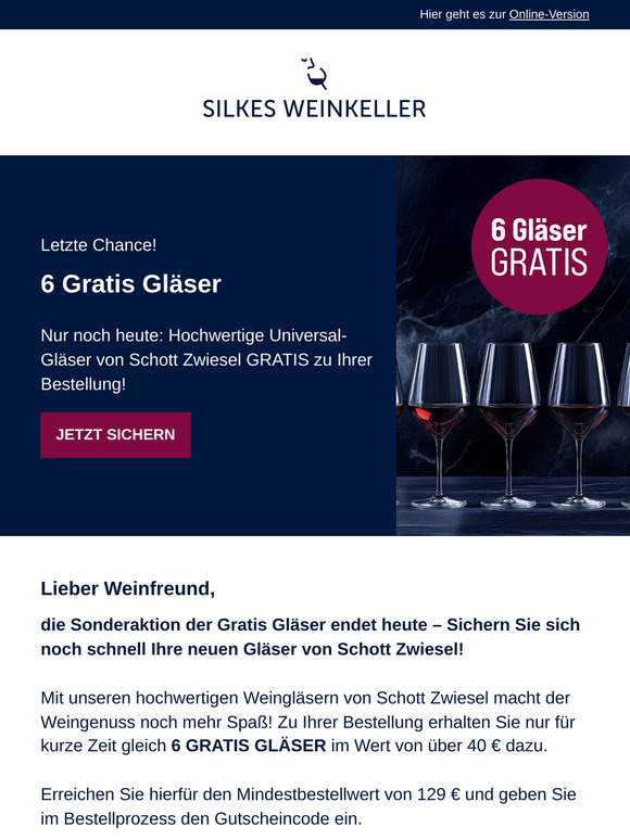6 Weingläser gratis, lieber Weinfreund!