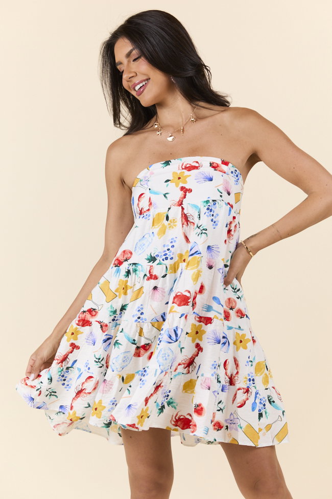 Sweet Thing Summer Girl Dinner Strapless Printed Mini Dress