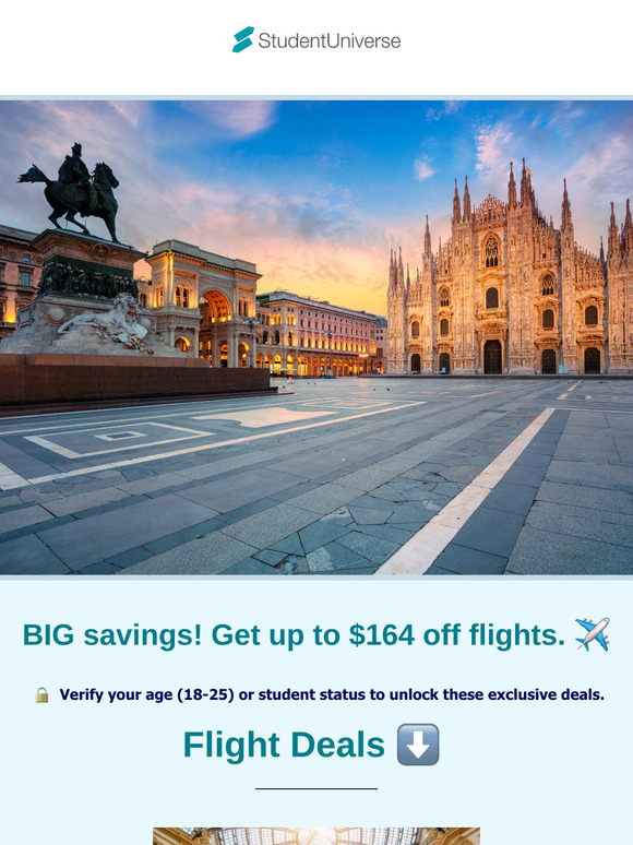 Weekend savings! Up to $164 off flights. ✈️