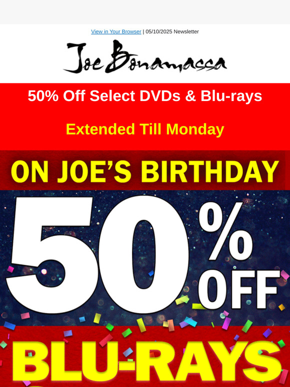 Joes Birthday Blues Sale: Music, Apparel & Summer Must Haves - Up to 50% Off!