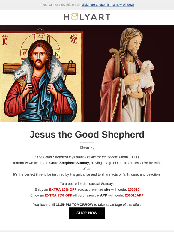 Dear —, a weekend dedicated to the Good Shepherd – 10% OFF | 15% OFF via APP