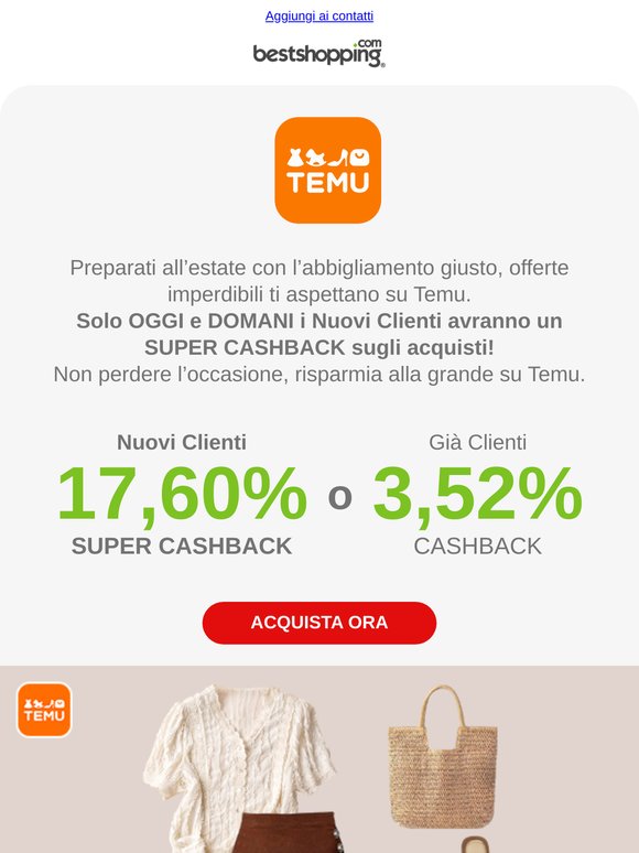 TEMU - Oggi e domani grandi offerte per l'estate