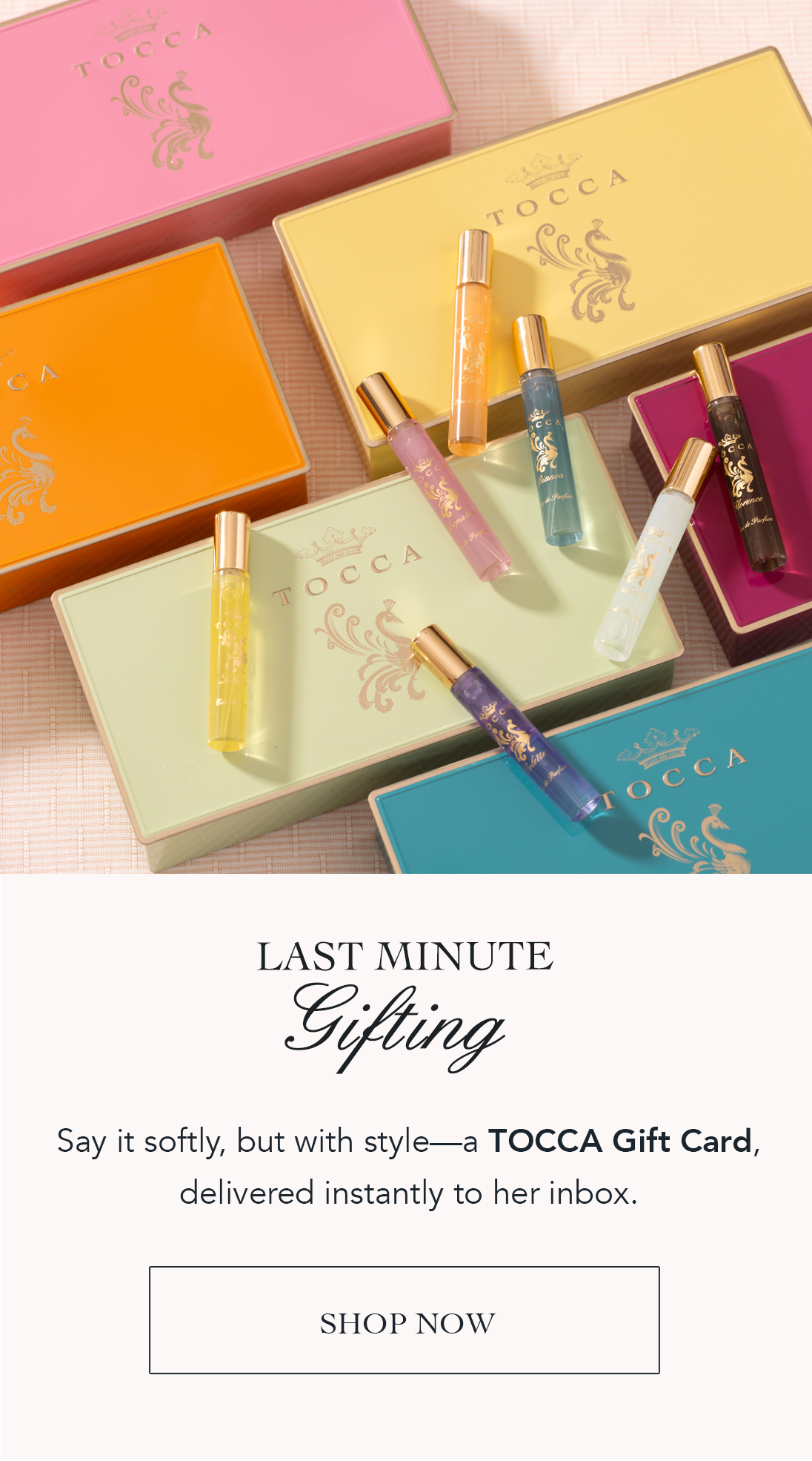 A TOCCA Gift Card—whispered elegance, delivered instantly.
