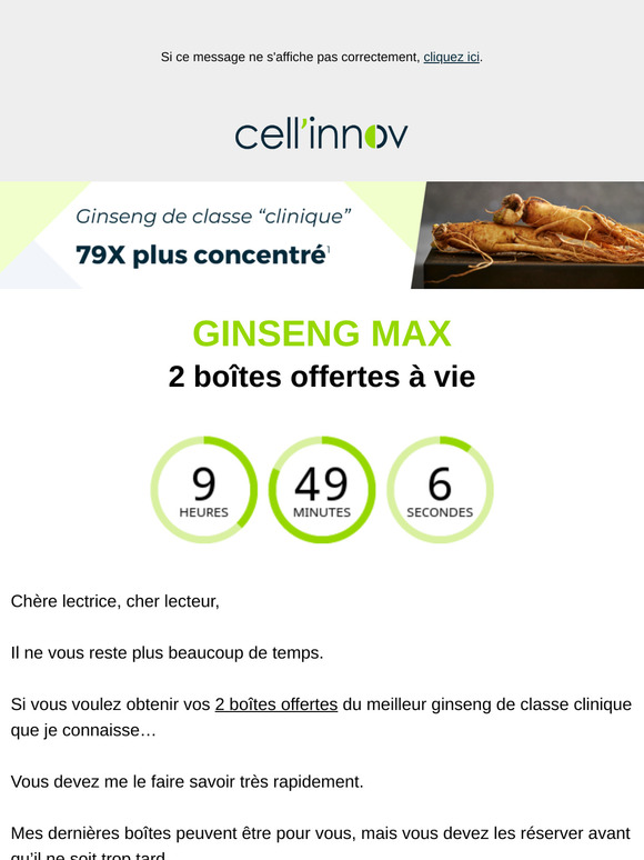 Dernières heures pour commander votre Ginseng de classe clinique