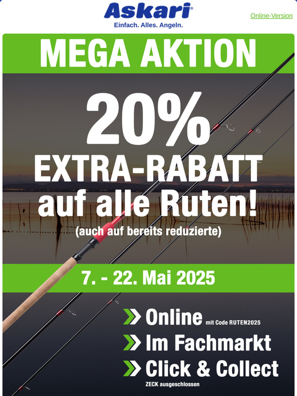 JETZT 20% EXTRA sparen | Alle Ruten zum Hammerpreis!