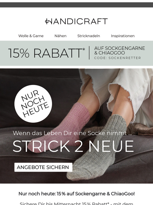 🧦 Nur noch heute: 15 % auf Sockengarne & ChiaoGoo!