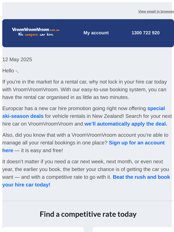 Europcar Snow Ready NZ deal from VroomVroomVroom