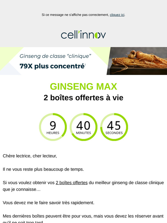 Dernières heures pour commander votre Ginseng de classe clinique