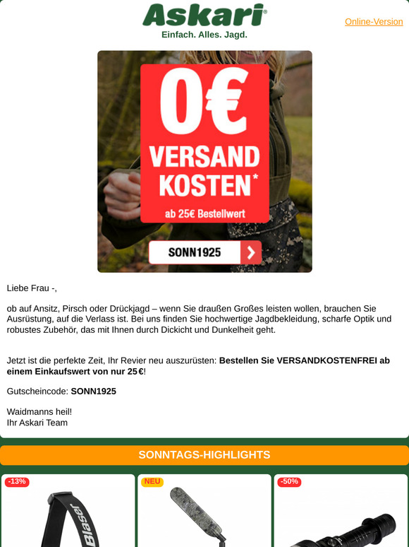 0€ Versandkosten + Bockstarke Sonntags-Highlights