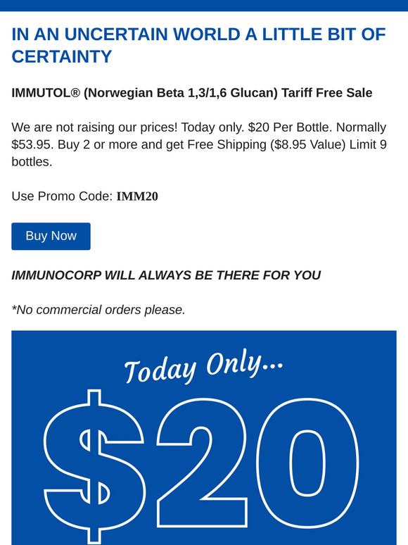 IMMUTOL® Tariff Free Sale