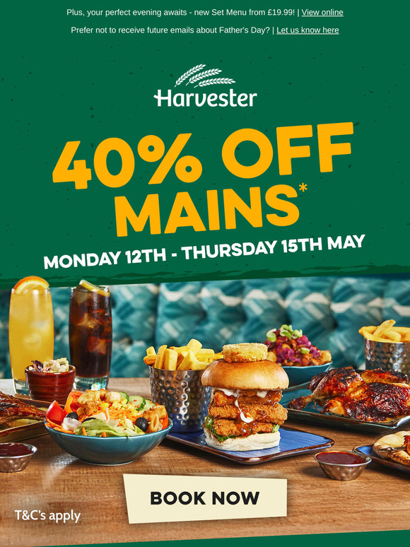 Your week just got better: 40% off main meals! 🥳