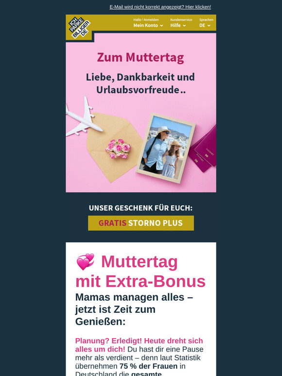 💐 Für alle Mamas: Heute "Storno Plus" geschenkt & clever parken!