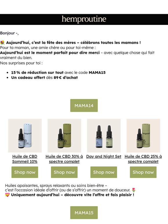 💐 C’est la fête des mères -15 % + un cadeau dès 89 € d’achat !