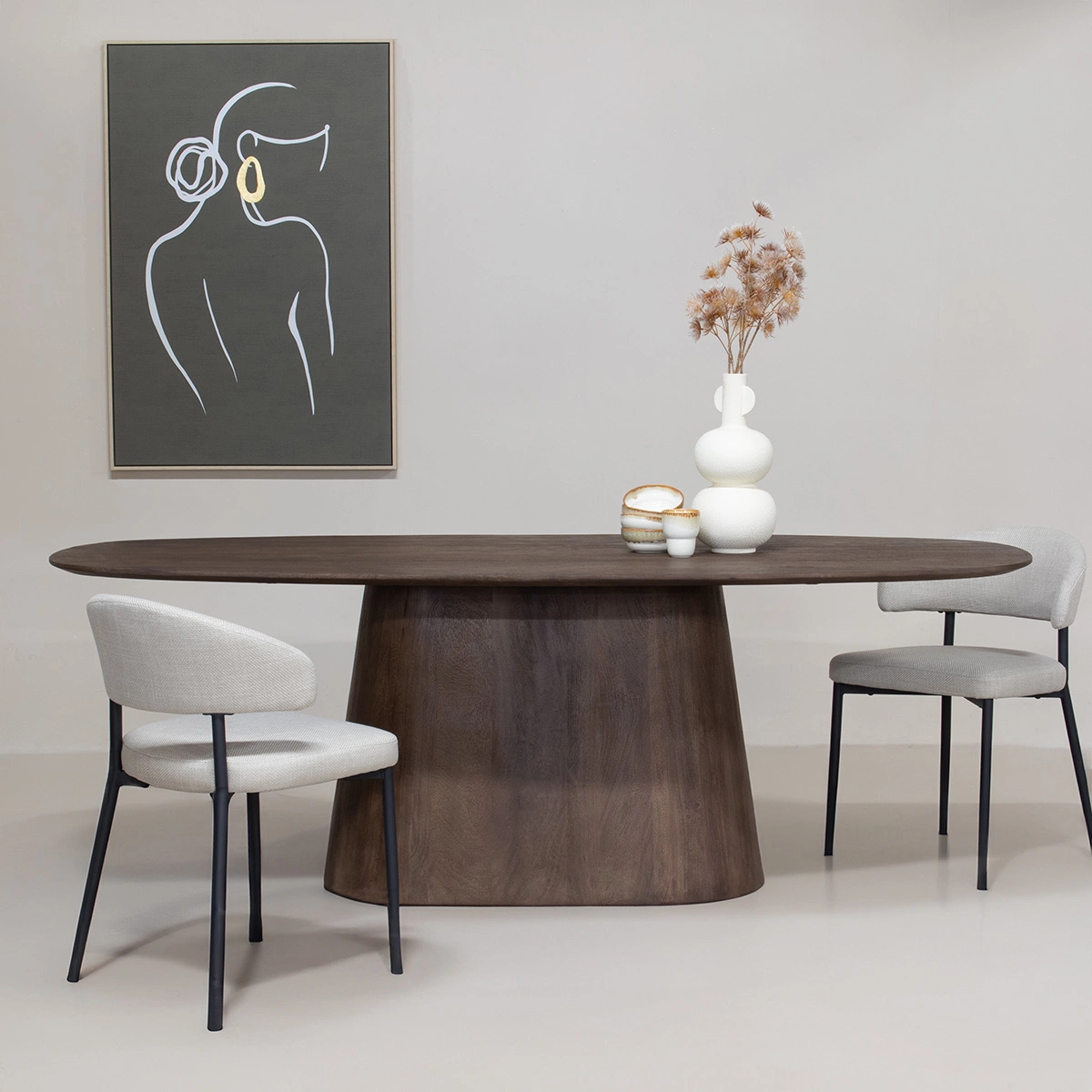 Eettafel Stijn Donkerbruin Deens Ovaal 180cm - Giga Meubel