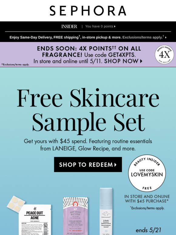 Spend $45, get a skincare sample bag