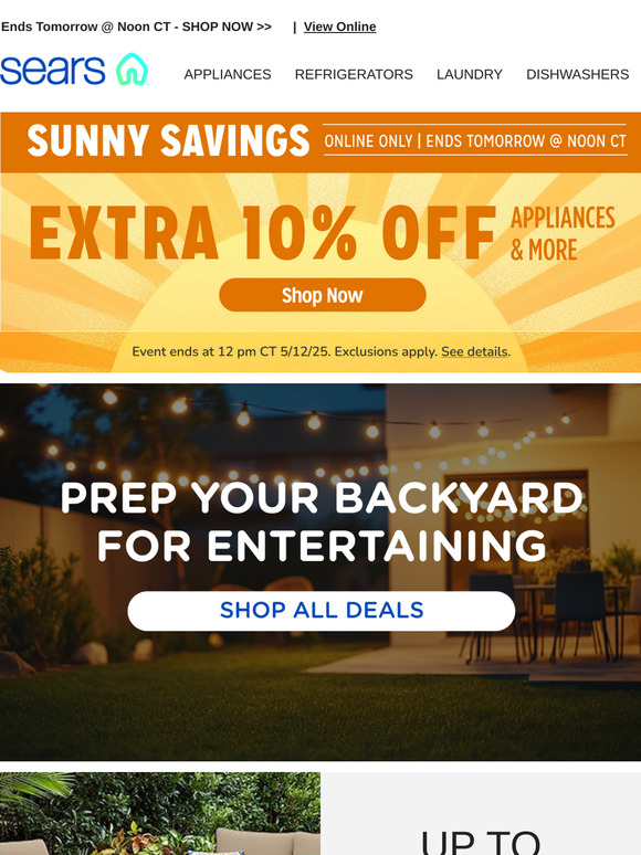 Sunny Savings Ends Soon! Act Fast for an Extra 10% off Appliances & More!