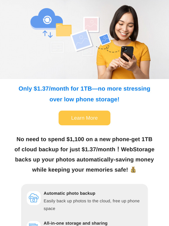 💸Too pricey to upgrade to a high-storage phone? Cloud photo backup is the smarter deal!