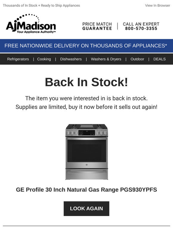 Back in stock! GE Profile 30 Inch Natural Gas Range PGS930YPFS
