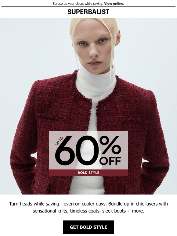 UP TO 60% OFF bold cold-weather style