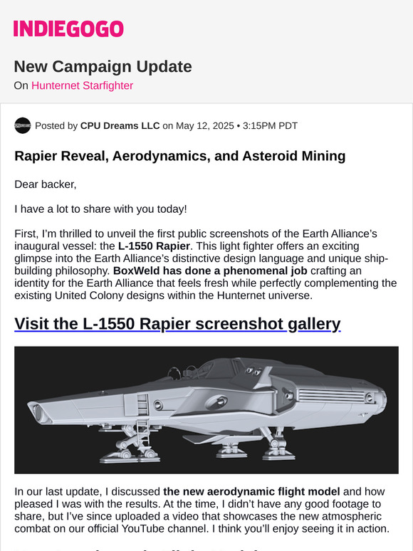 📢 Update #15 from Hunternet Starfighter
