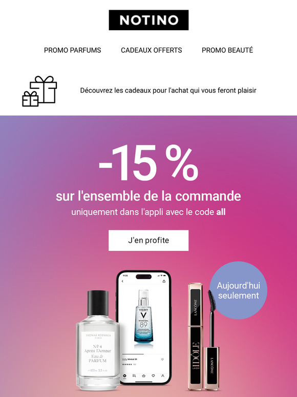 Aujourd'hui uniquement : 15% de réduction sur l'ensemble de votre commande !