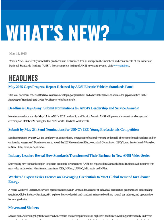ANSI What's New May 12, 2025
