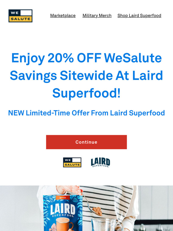 Fuel your health & save: Laird Superfood 20% sitewide discounts for WeSalute Members
