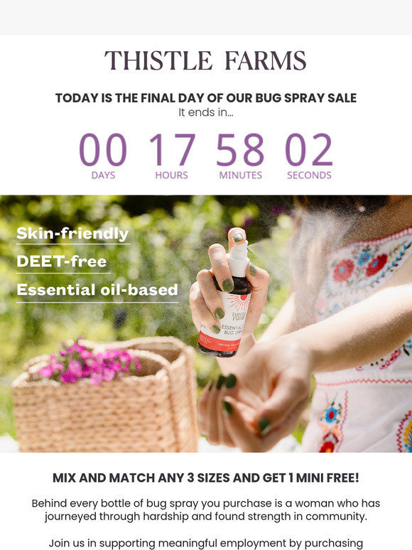 Final hours to shop our bug spray sale