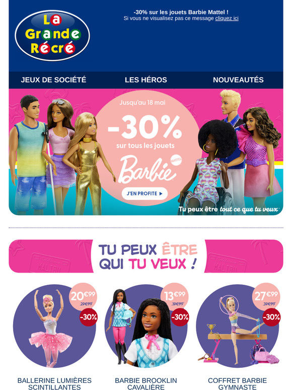 🎀 -30% sur TOUT Barbie Mattel !