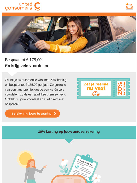 Zet jouw autopremie nu vast met 20% korting en geniet van alle voordelen bij UnitedConsumers