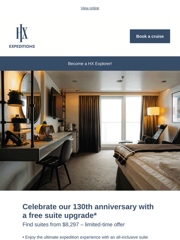 Explore in style with a free suite upgrade