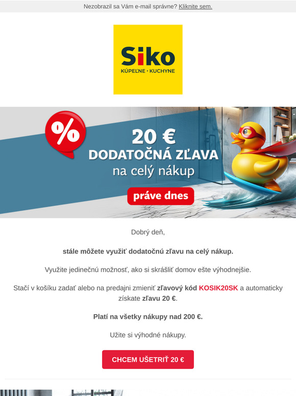 20 € zľava na celý nákup a 10% zľava na produkty Hansgrohe