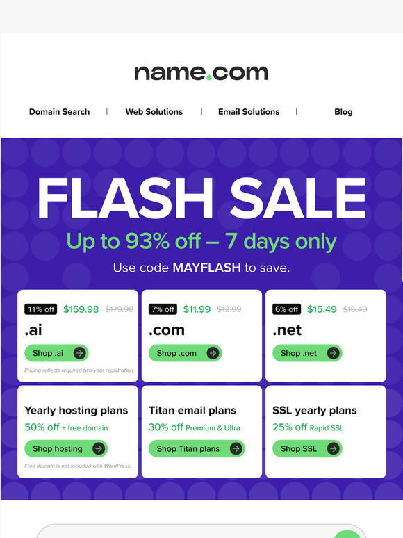 MAY FLASH SALE - Save on domains and products today!