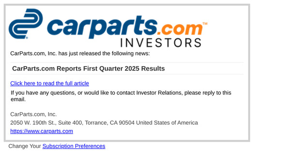 CarParts.com Reports First Quarter 2025 Results