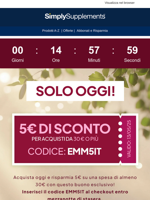 Ottieni 5 € di sconto se acquisti oggi!