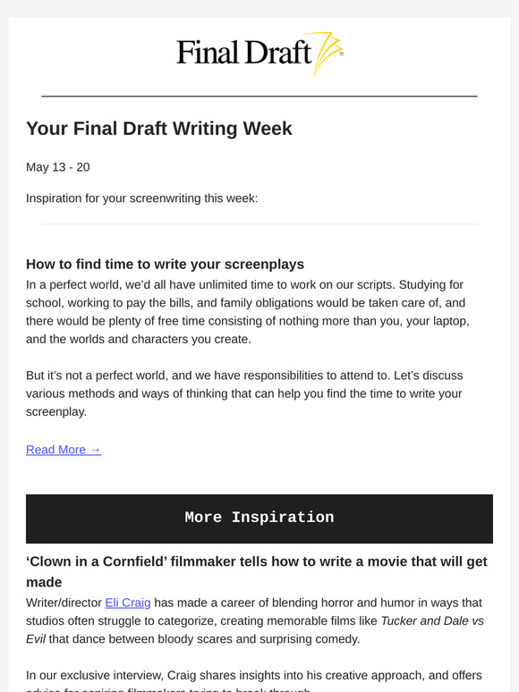 Your Final Draft Weekly Digest: May 13 - 20