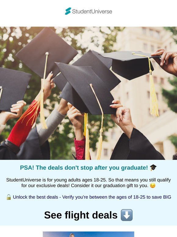 Happy Graduation! 🎓 Save up to $237 off flights.
