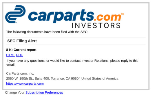 SEC Filing Alert for CarParts.com, Inc.
