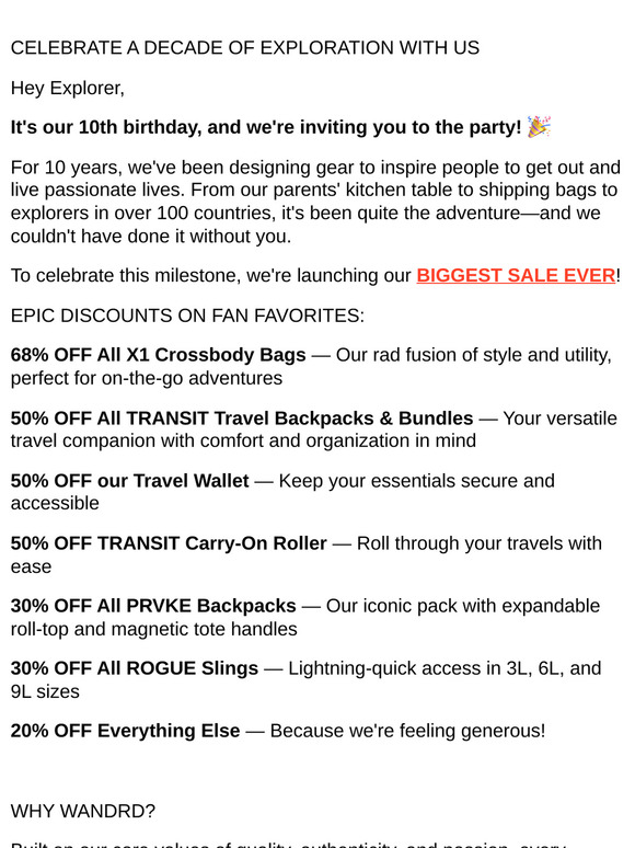 10 YEARS OF WANDRD — OUR BIGGEST SALE EVER