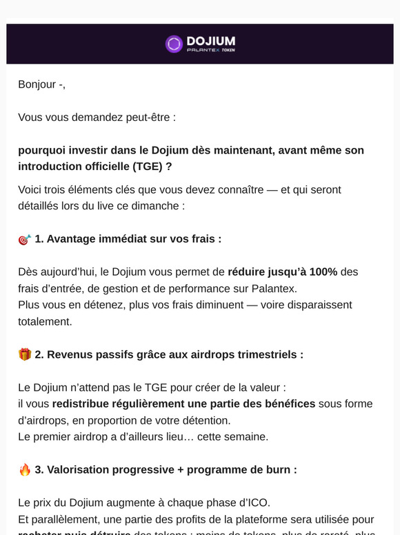 💡 Trois raisons d’agir avant le TGE du Dojium