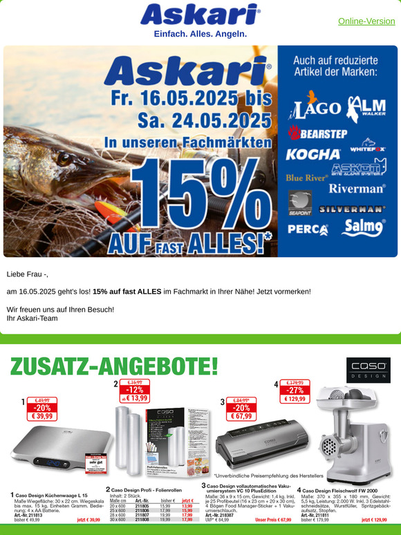 Fachmarktaktion! 15% auf fast alles!